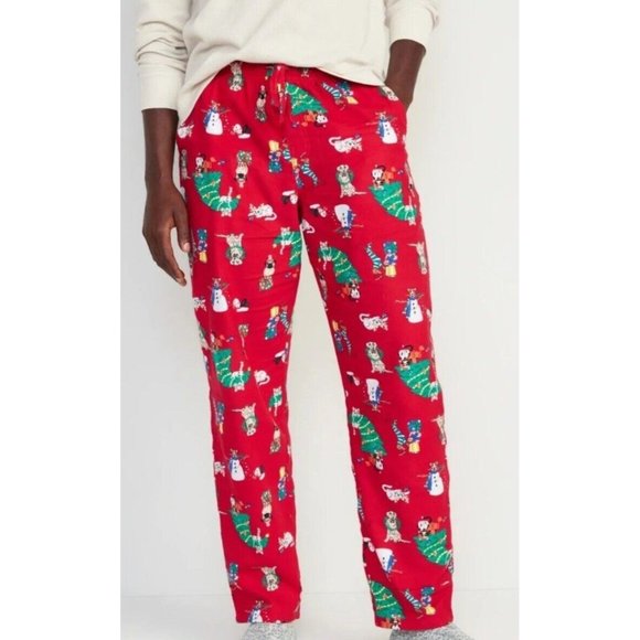 Old Navy Flannel Pajama Pant Sleep Lounge Red Holiday Pets Cotton 2XL 34" Inseam - Picture 1 of 16